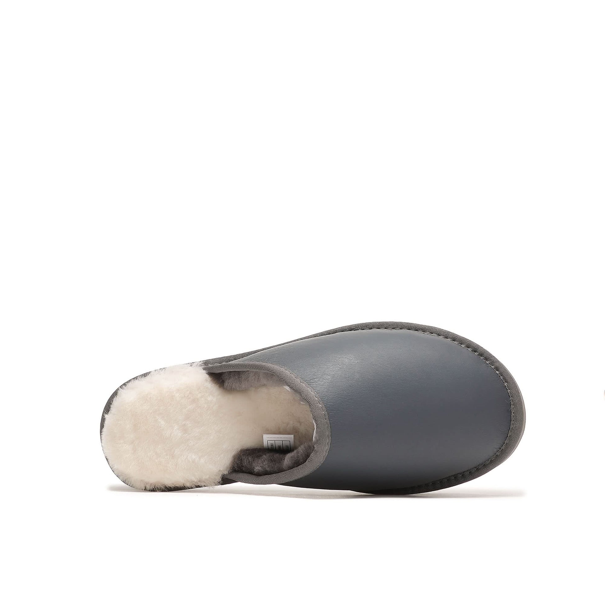 Grey leather sheepskin boot with cream wool lining, top-down view. - Yellow Earth Australia