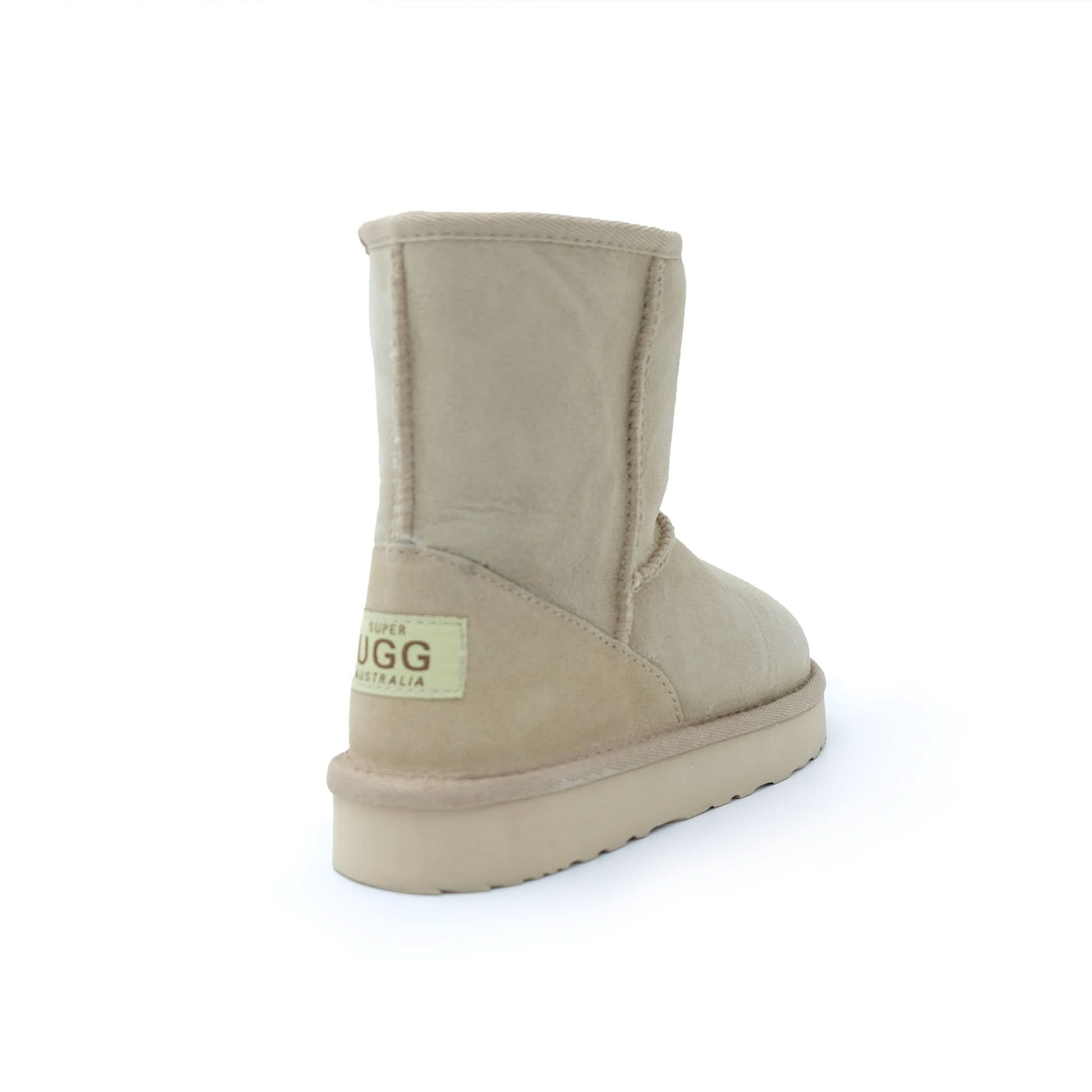 Cream sheepskin mid-calf boot shown from rear angle with wool lining visible. - Yellow Earth Australia