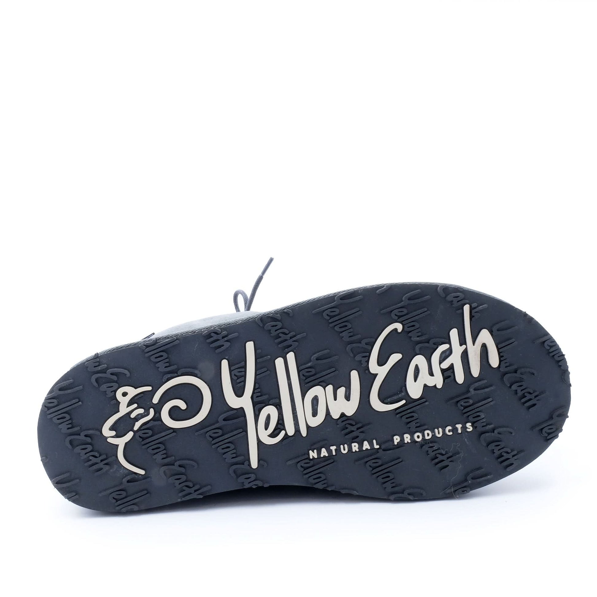 Dark navy sheepskin slipper sole with natural product branding, bottom view. - Yellow Earth Australia