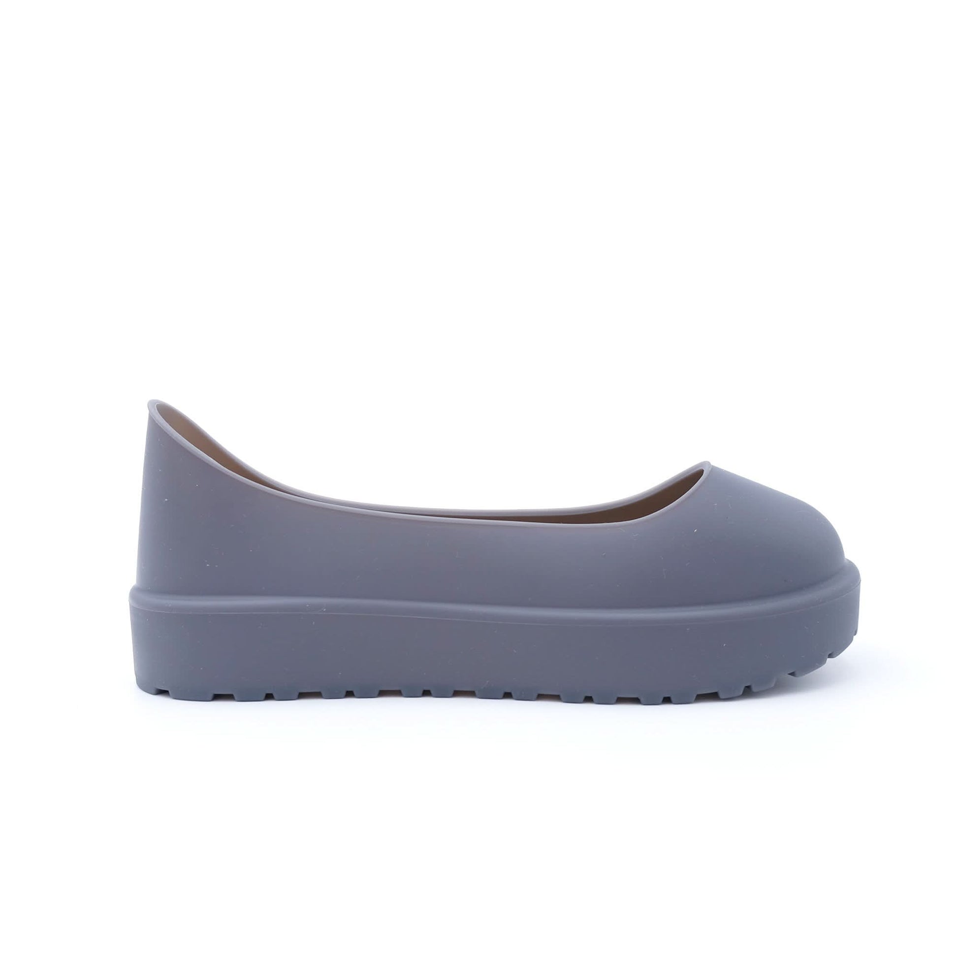 Grey platform ballet flat with textured rubber sole, side view. - Yellow Earth Australia