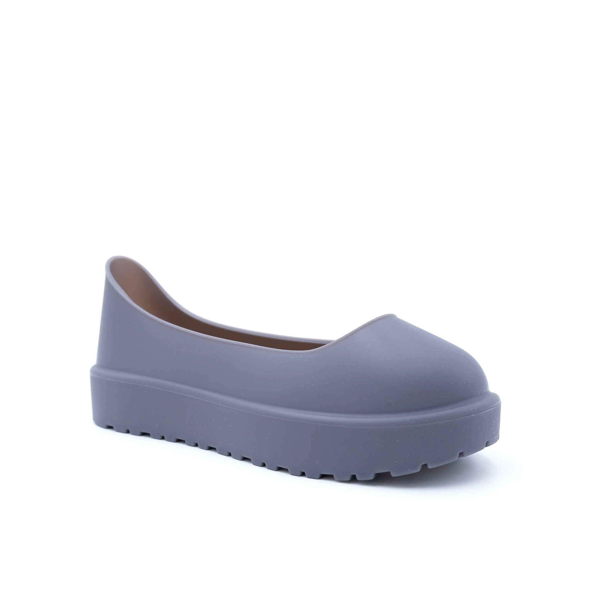Grey platform clog made from smooth rubber material, side view. - Yellow Earth Australia