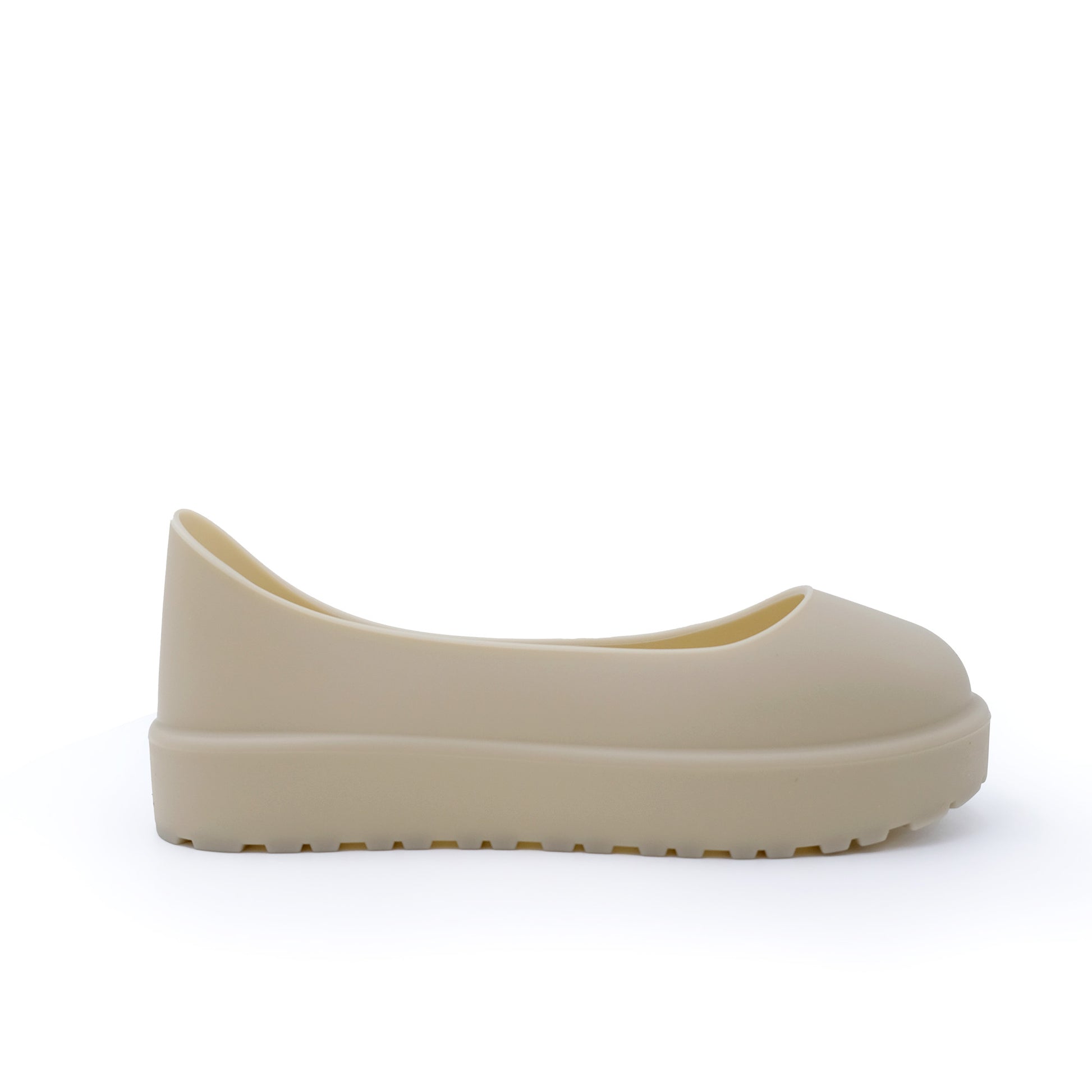 Cream platform ballet flat with cushioned sole, side view. - Yellow Earth Australia