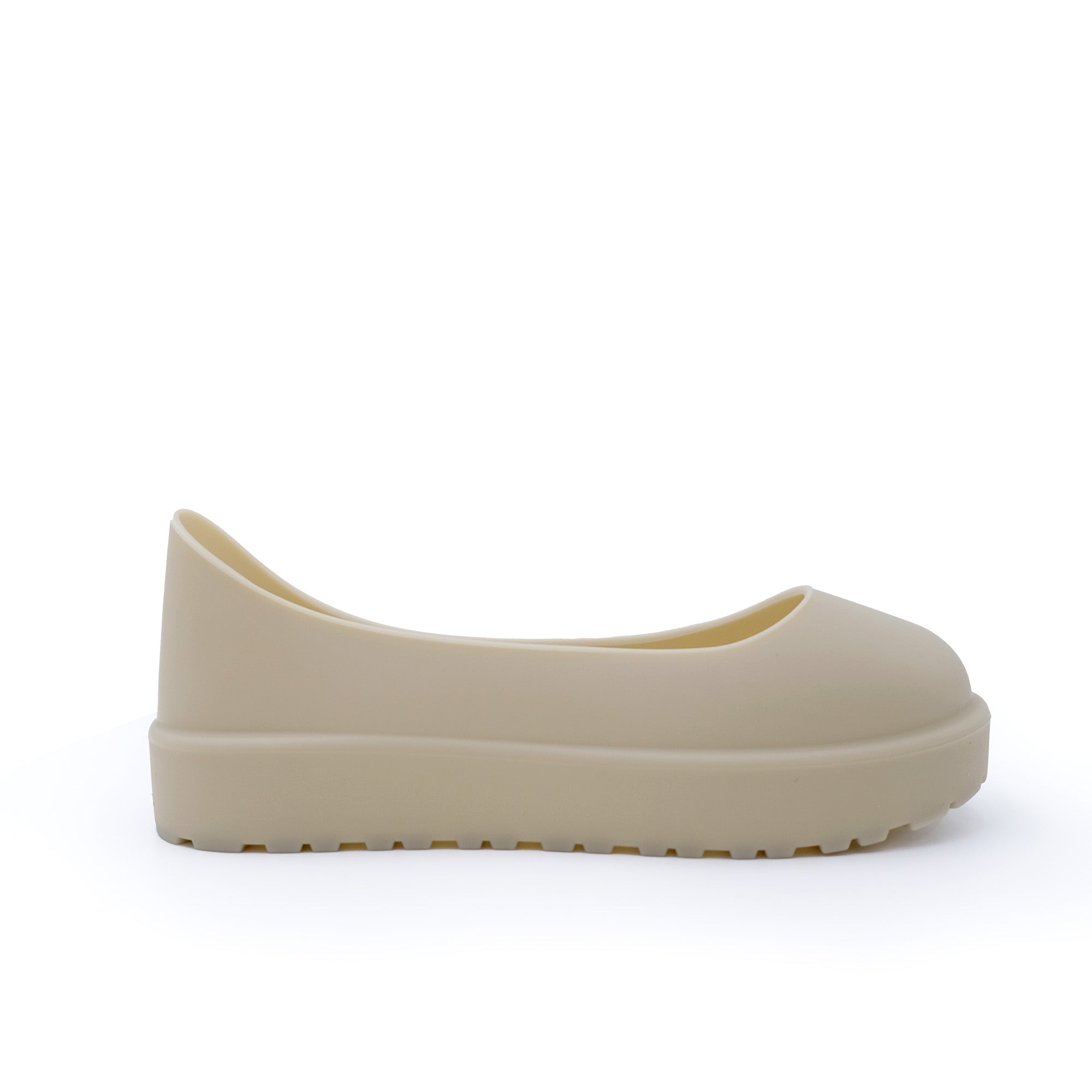 Cream platform ballet flat with cushioned sole, side view. - Yellow Earth Australia