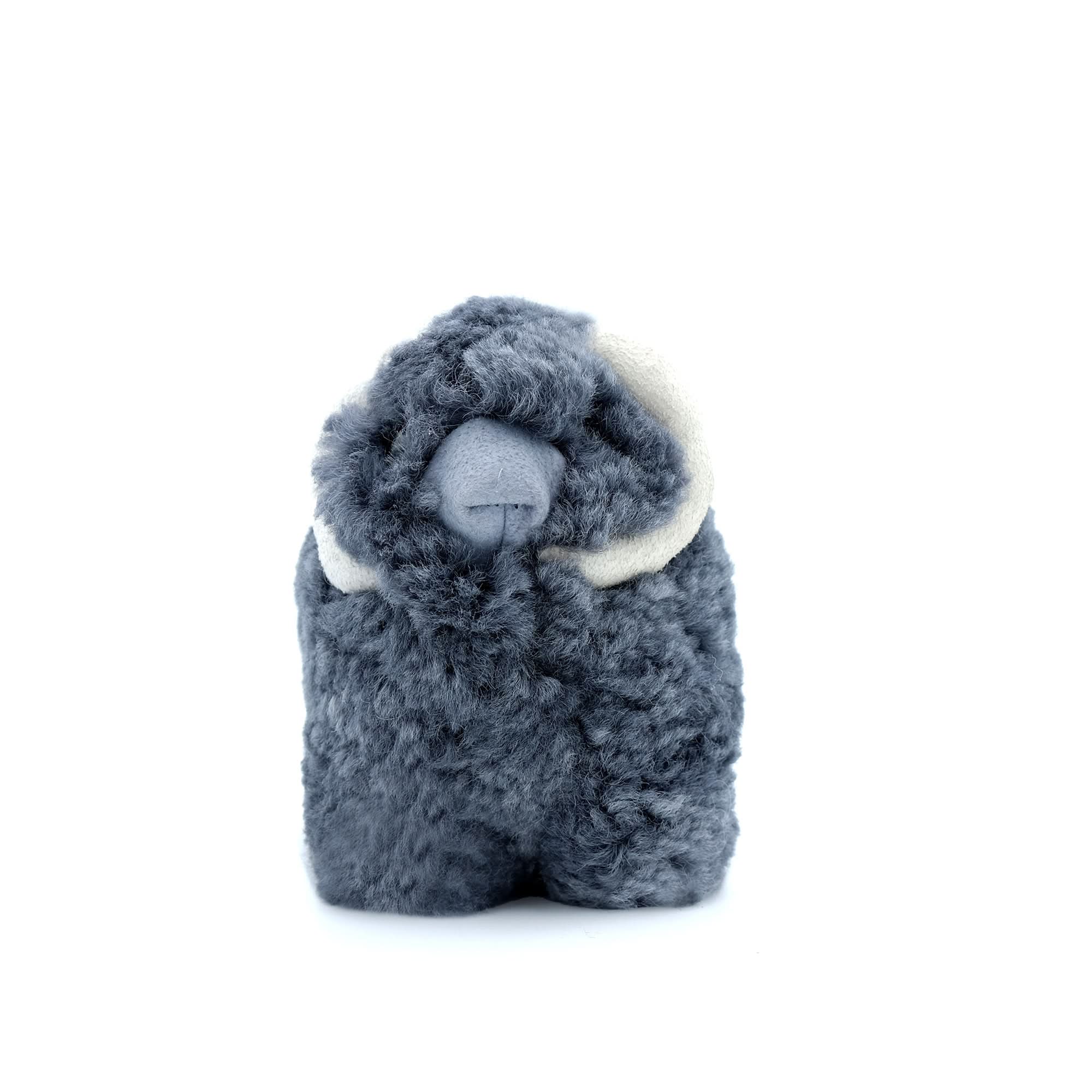Soft grey sheepskin baby booties with white fleece lining, front view. - Yellow Earth Australia