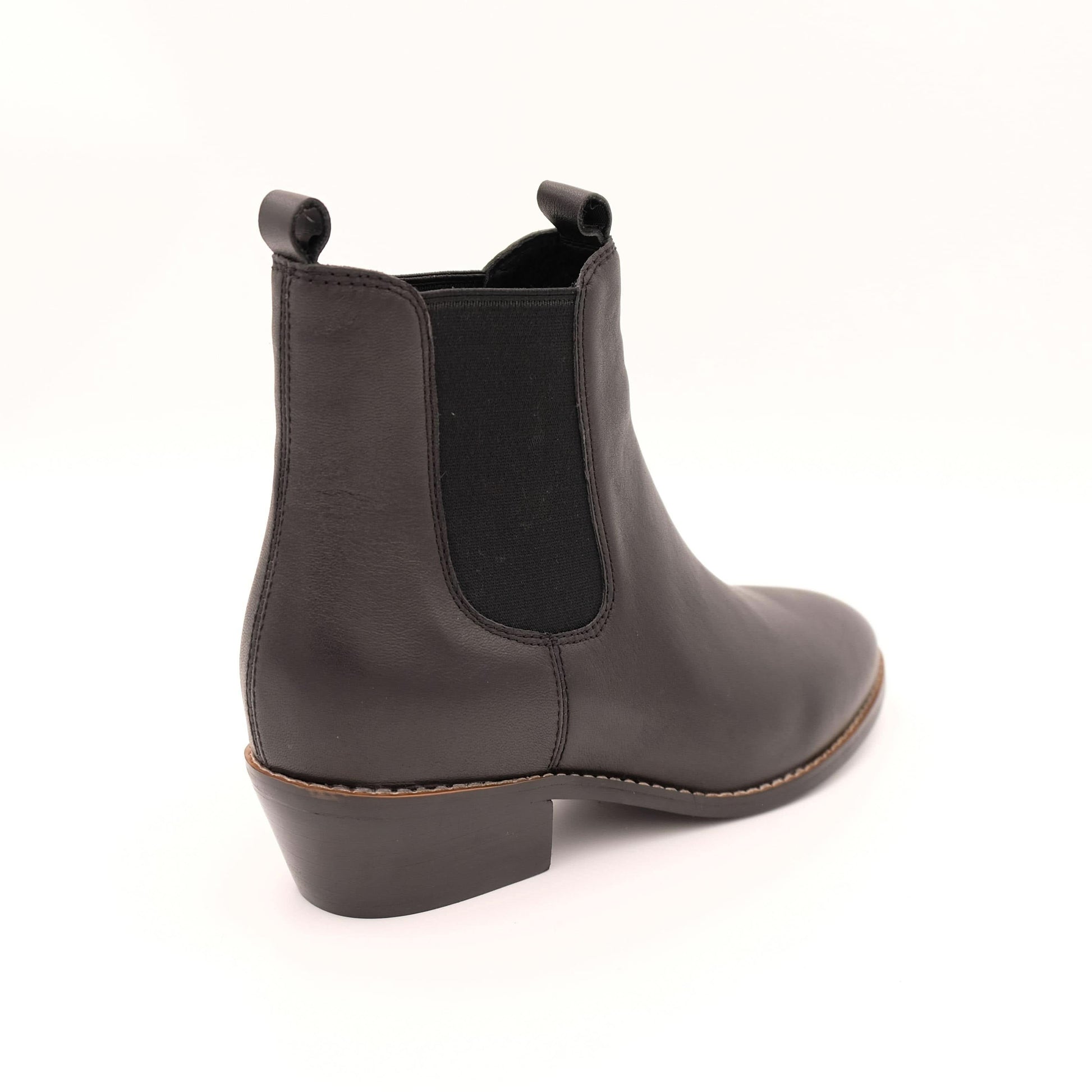 Grey leather Chelsea boot with elastic sides, shown from rear angle. - Yellow Earth Australia