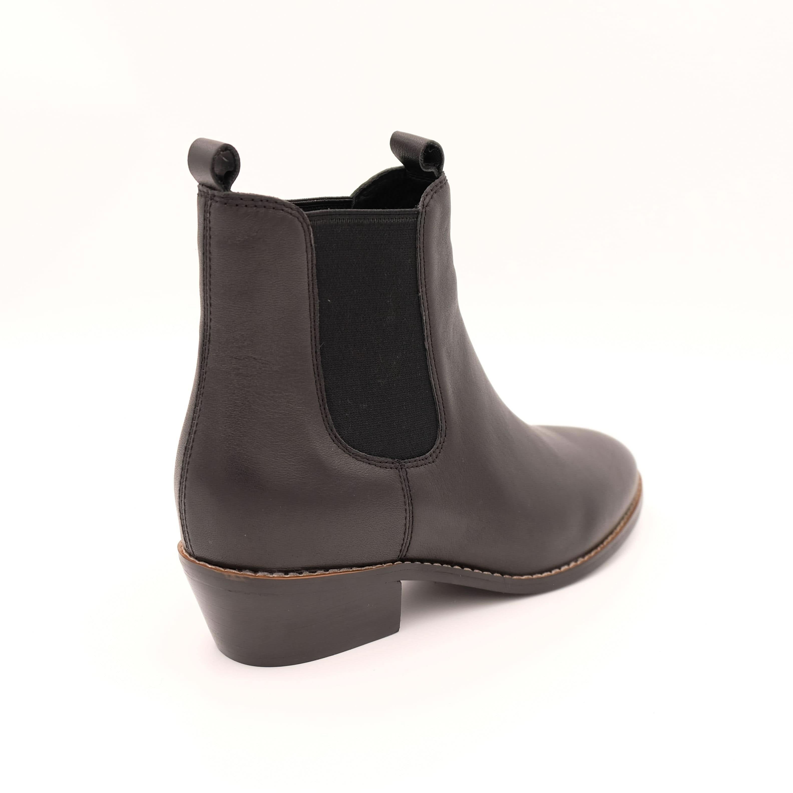 Grey leather Chelsea boot with elastic sides, shown from rear angle. - Yellow Earth Australia