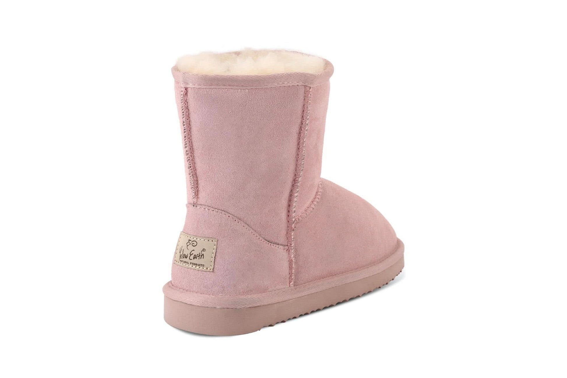 Pink sheepskin wool boots with soft fleece lining, side view. - Yellow Earth Australia