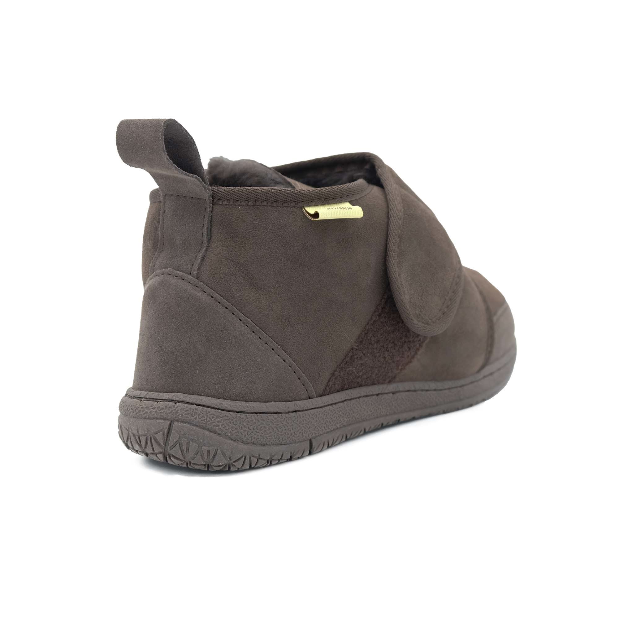 Charcoal grey sheepskin ankle boot with wool lining, rear three-quarter view. - Yellow Earth Australia