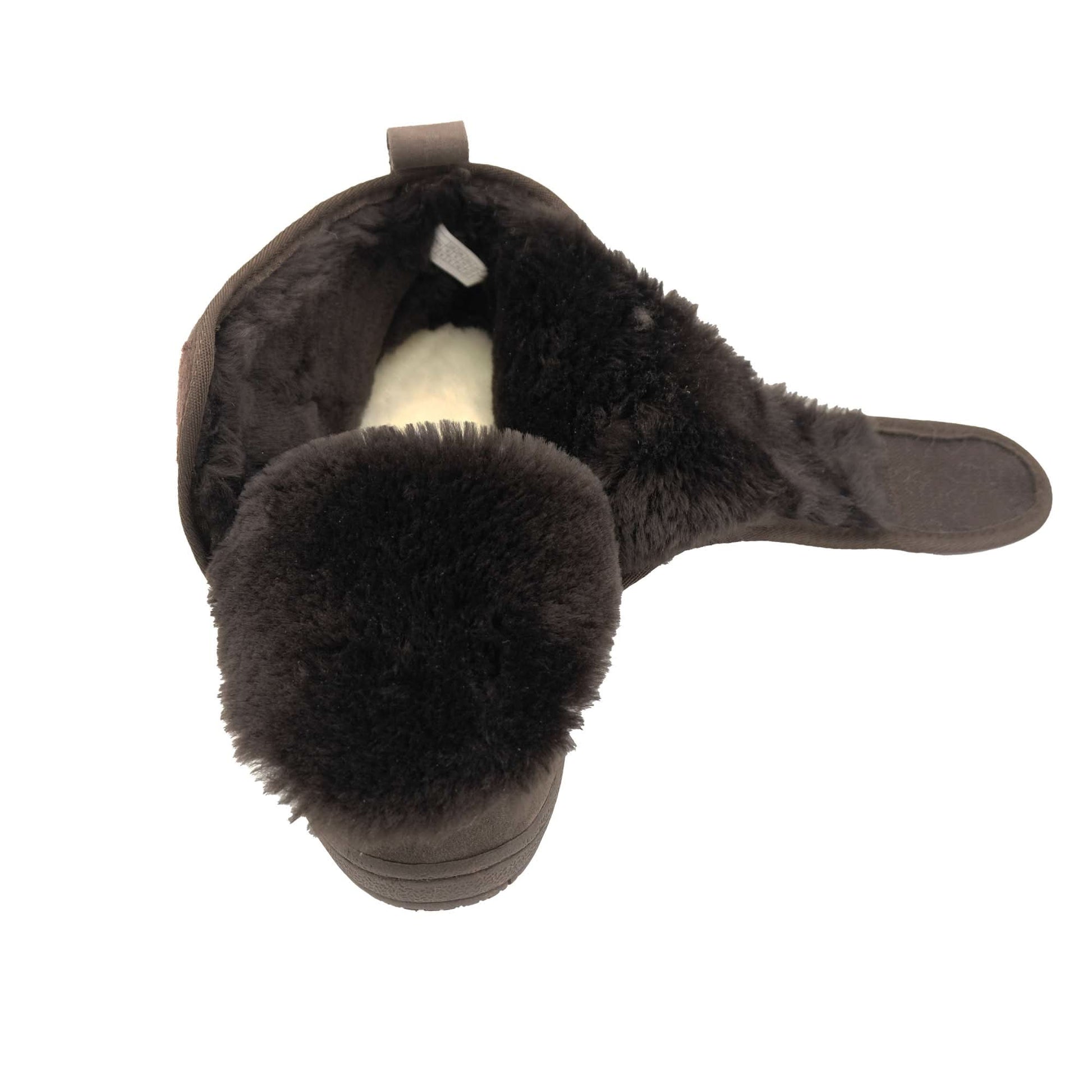Black sheepskin boot with fluffy wool lining, top-down view. - Yellow Earth Australia