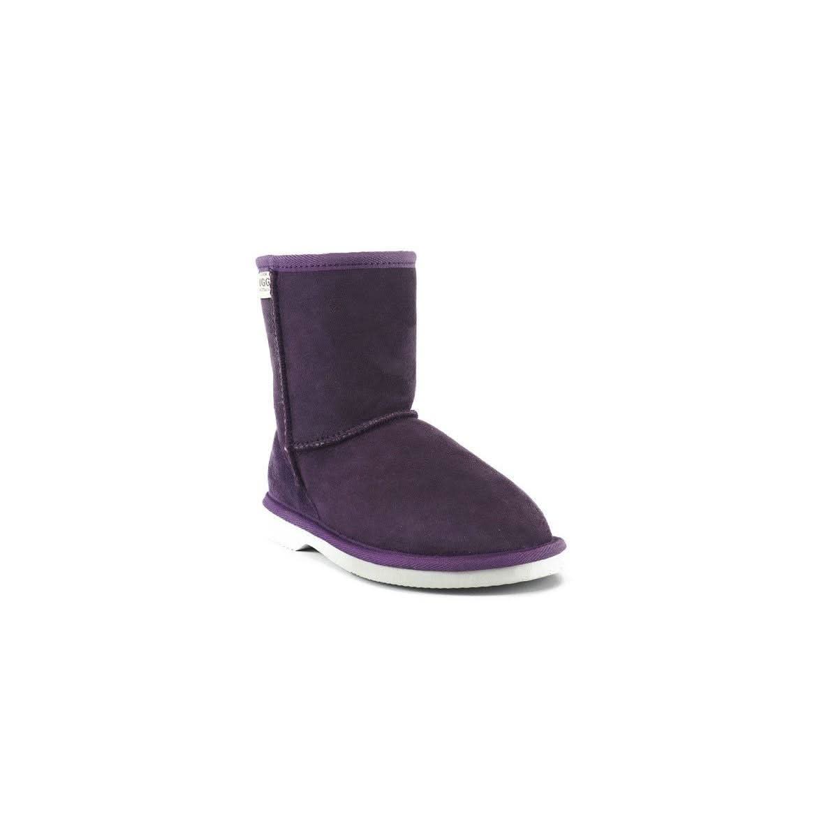 Purple sheepskin boot with white sole, displayed from the side angle. - Yellow Earth Australia