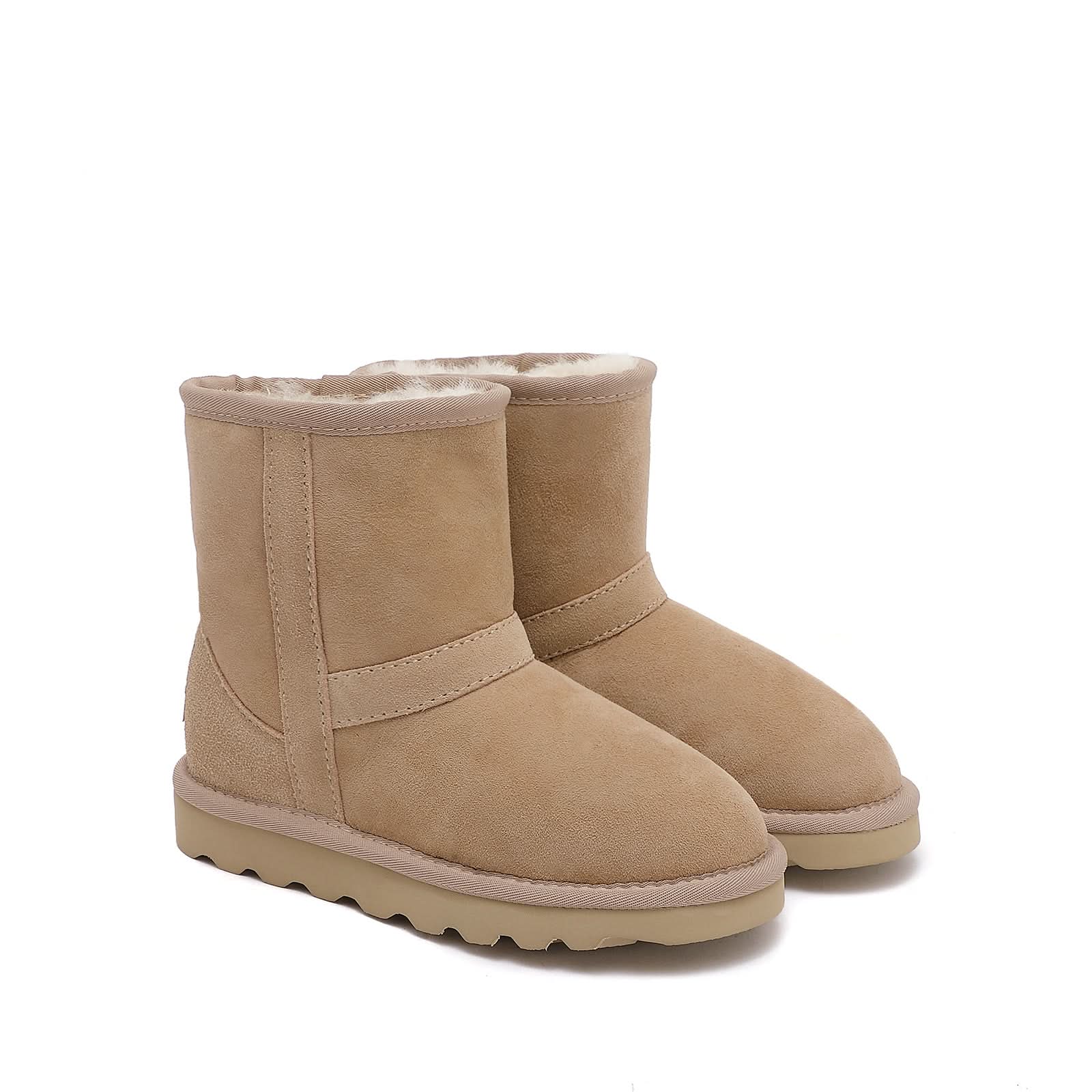 Beige sheepskin boots with wool lining viewed from the front angle. - Yellow Earth Australia
