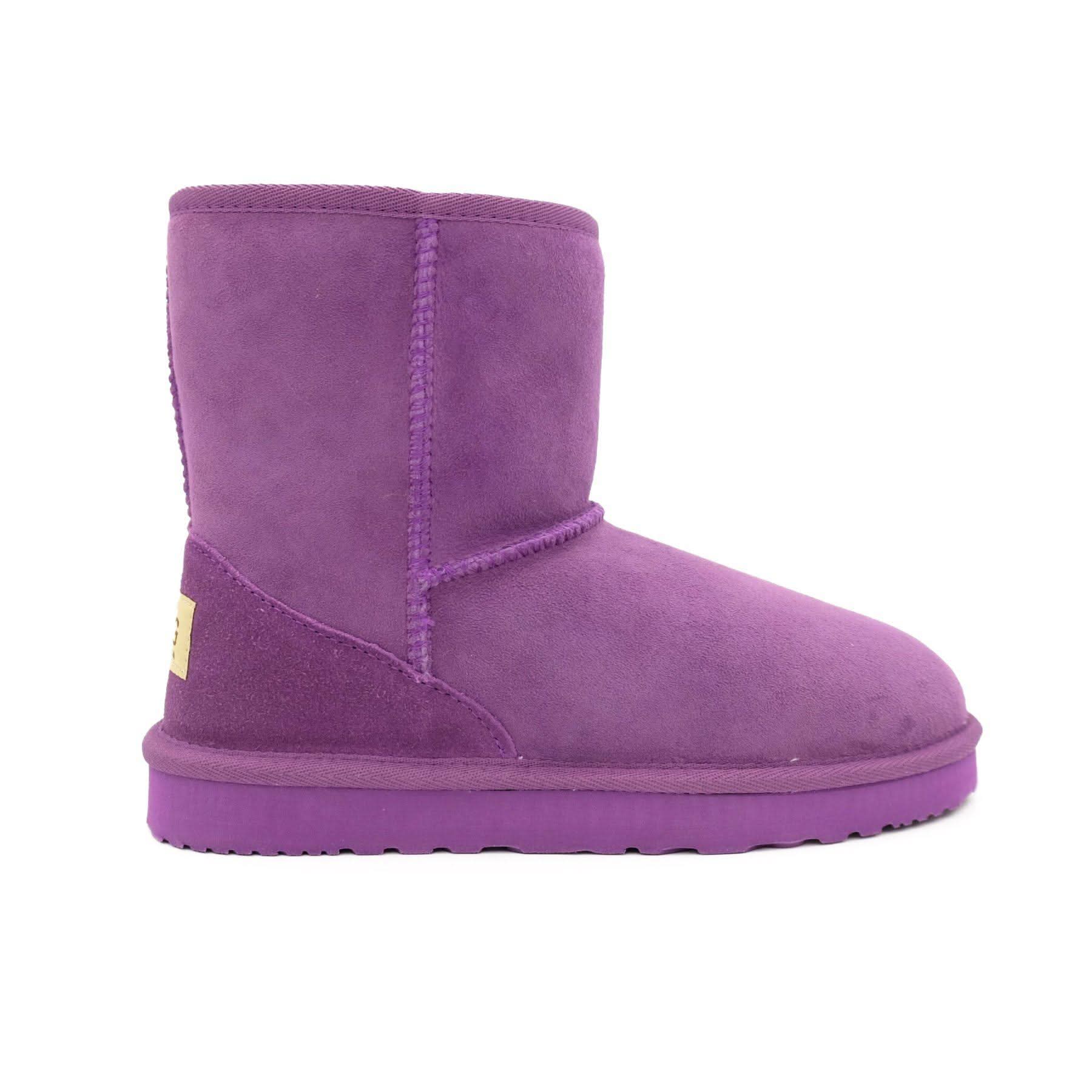 Purple sheepskin wool short boot shown from the side view. - Yellow Earth Australia