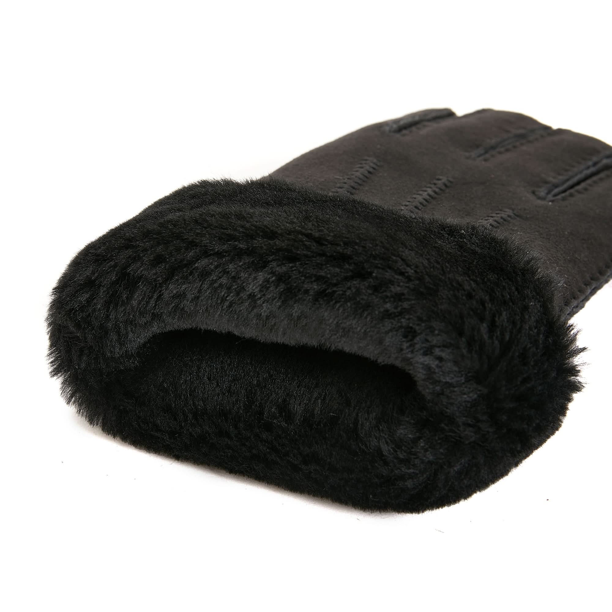 Black sheepskin mittens with soft fur lining, front view on white background. - Yellow Earth Australia