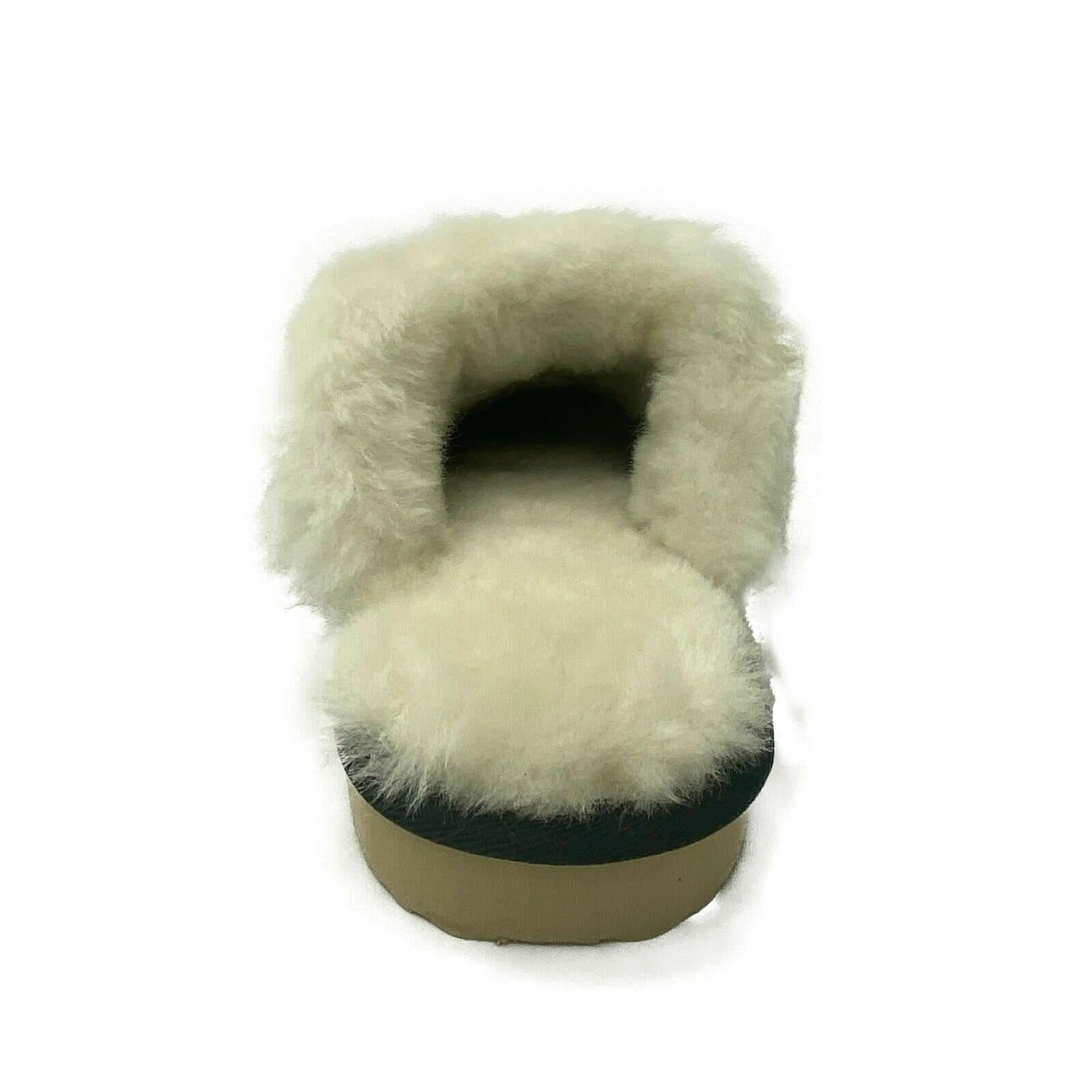 Cream sheepskin boots with fluffy wool lining, front view. - Yellow Earth Australia