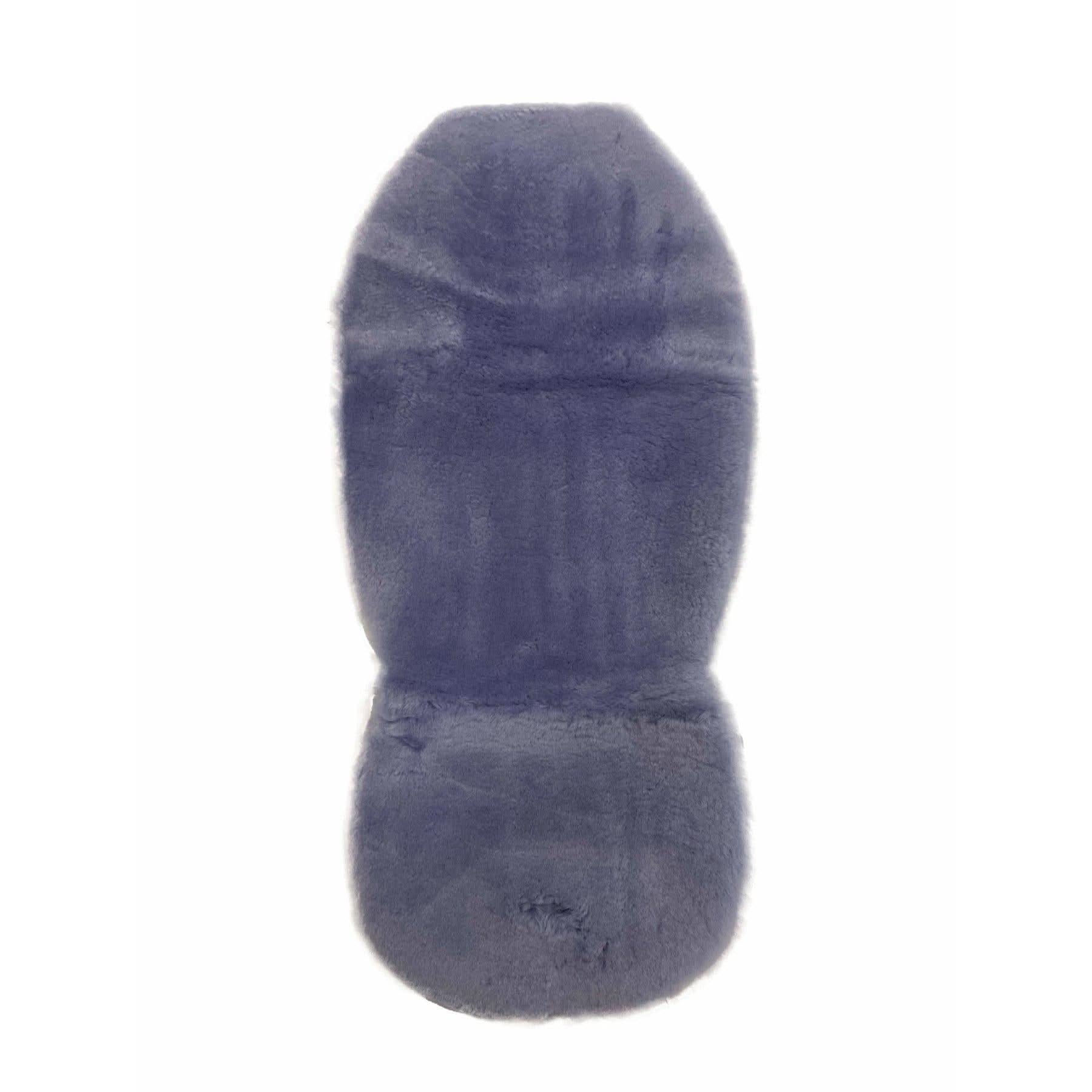 Grey sheepskin seat cover with soft wool texture, top view. - Yellow Earth Australia