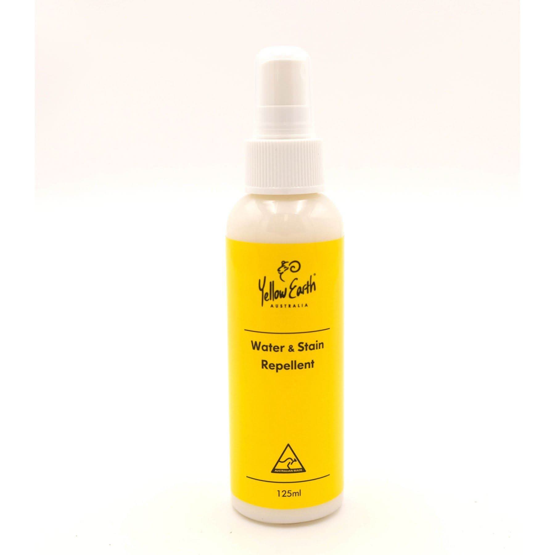 Yellow spray bottle of water and stain repellent for leather and wool products, front view. - Yellow Earth Australia