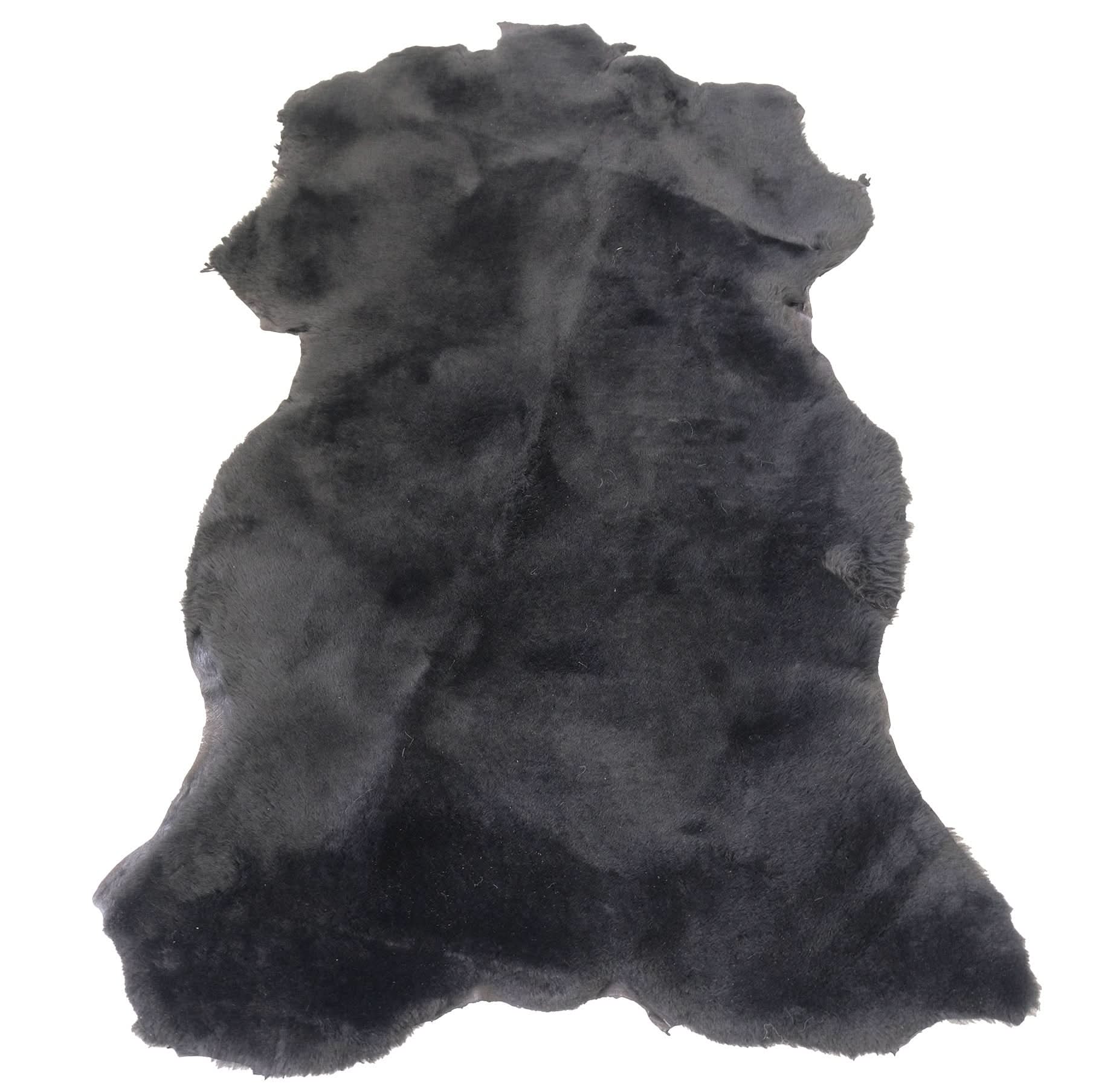 Charcoal grey genuine sheepskin rug with soft wool pile, displayed flat from above. - Yellow Earth Australia