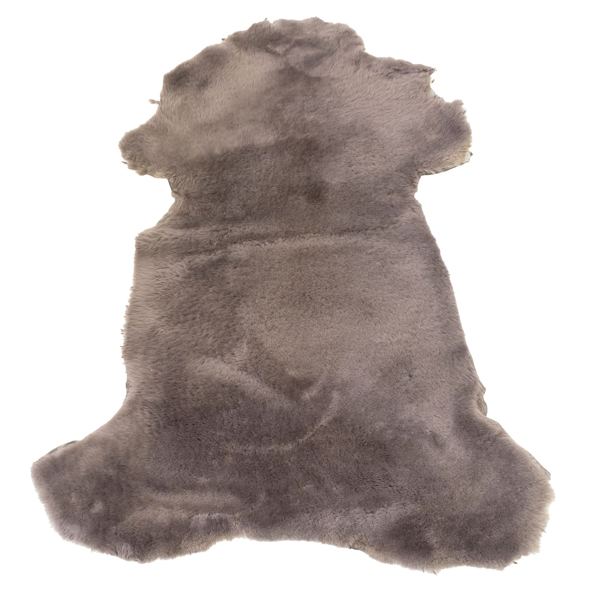 Grey sheepskin rug with natural wool texture, viewed from above. - Yellow Earth Australia