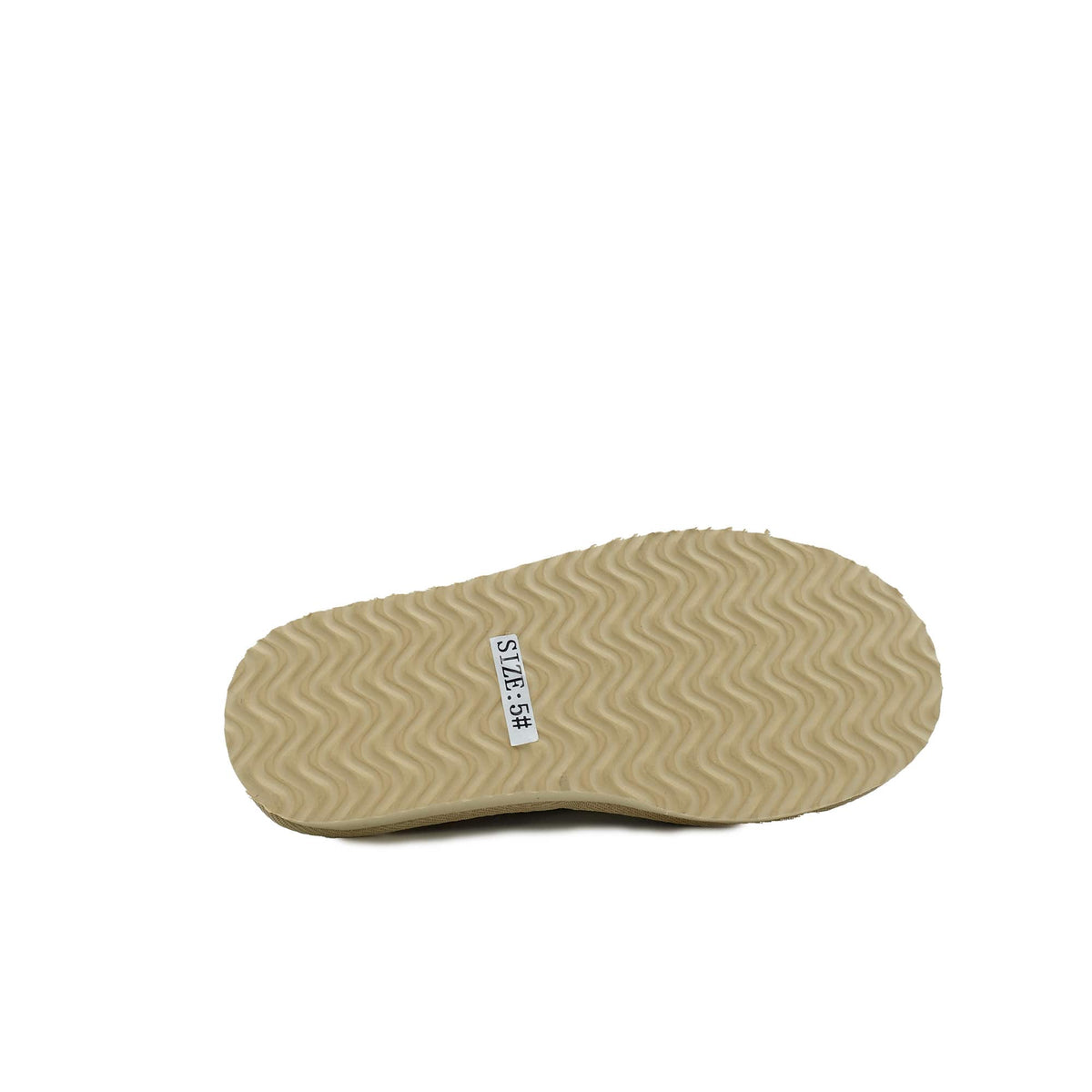 Beige sheepskin slipper sole with wavy tread pattern, bottom view. - Yellow Earth Australia