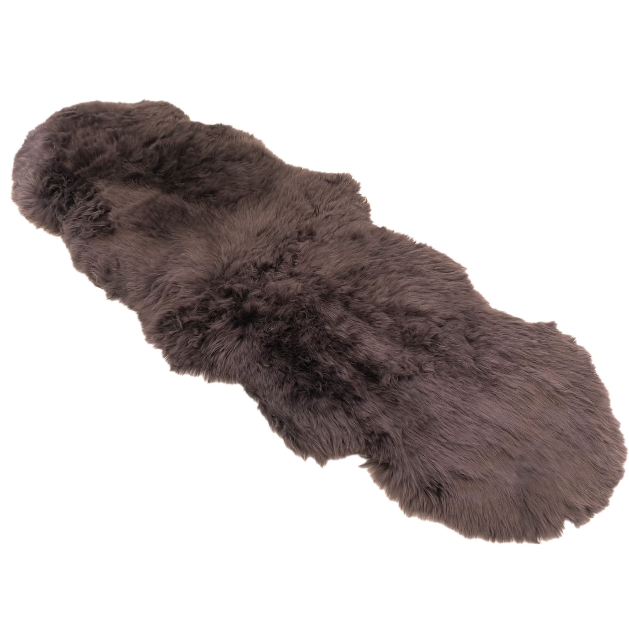 Charcoal grey Australian sheepskin rug with soft curly wool, top-down view. - Yellow Earth Australia