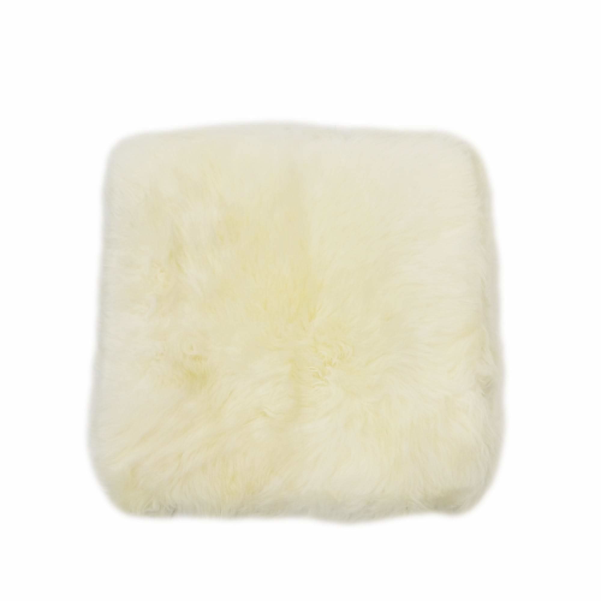 Cream white sheepskin cushion cover with soft fluffy wool texture, top view. - Yellow Earth Australia
