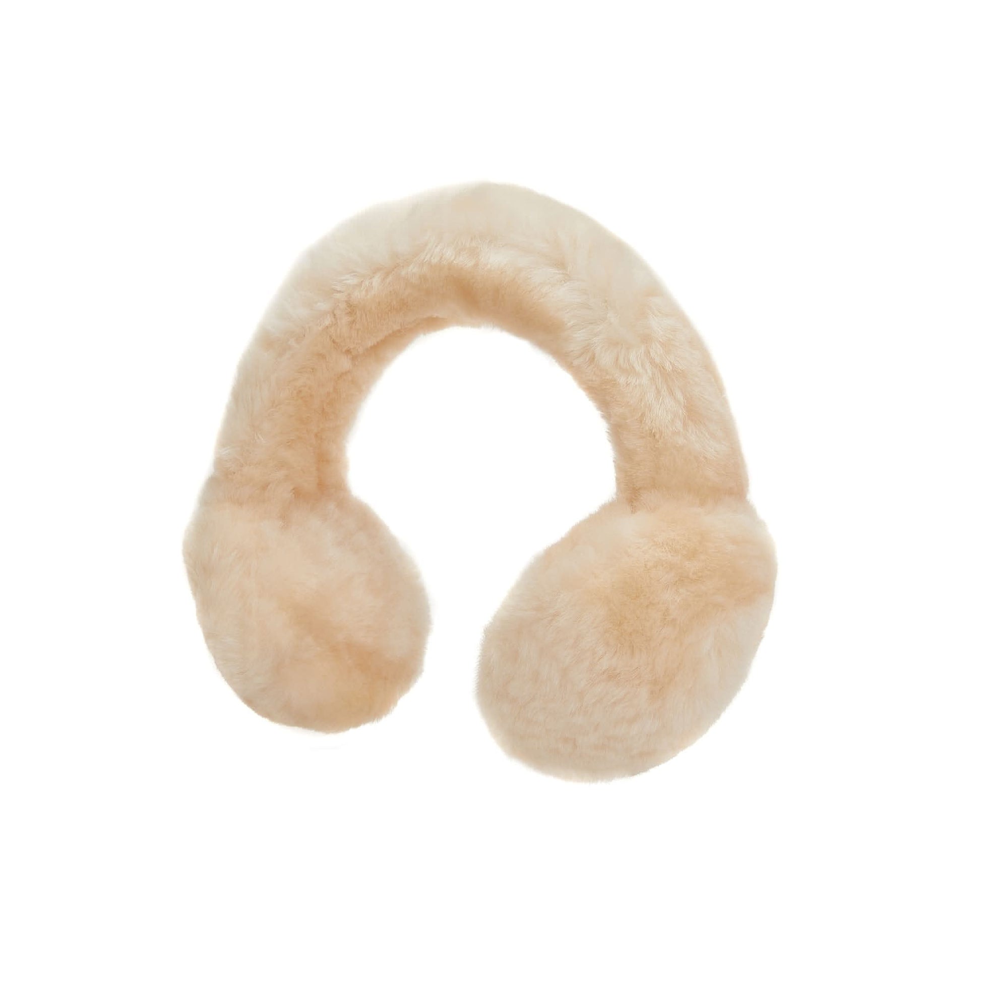 Cream sheepskin ear muffs with soft wool lining, front view. - Yellow Earth Australia