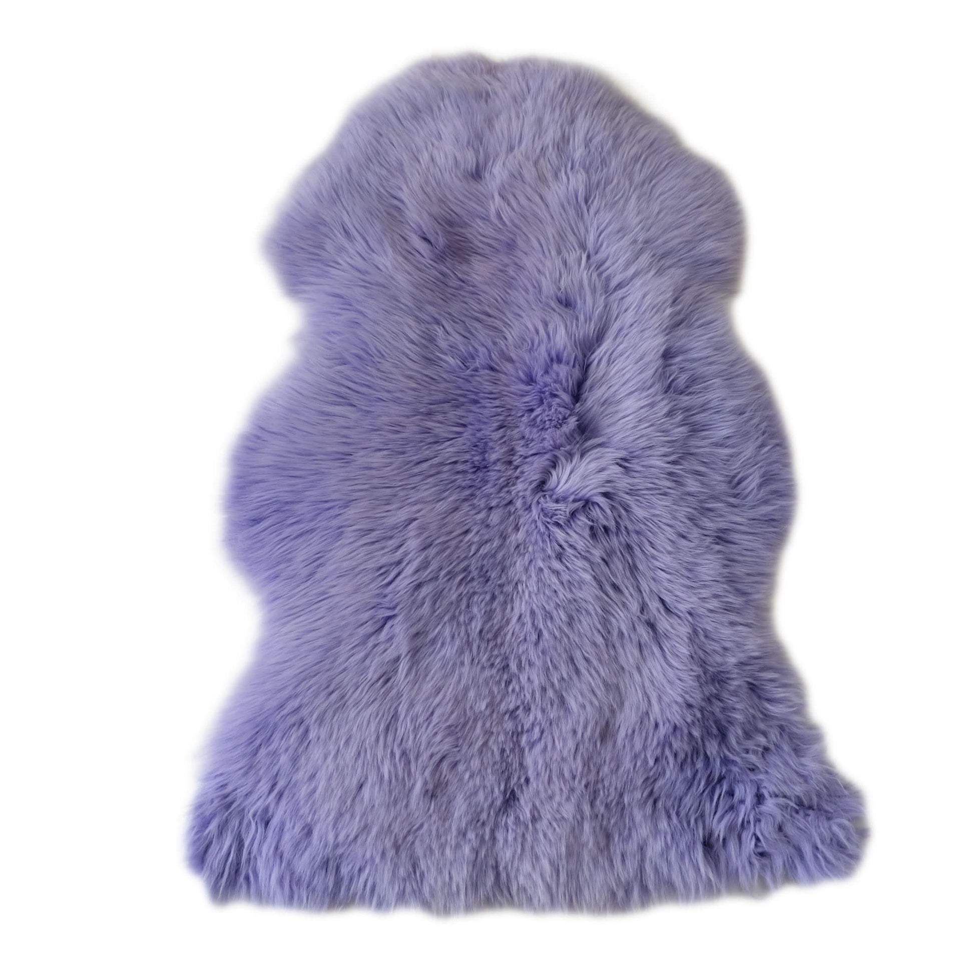 Lavender sheepskin rug with soft wool texture displayed flat against white background. - Yellow Earth Australia