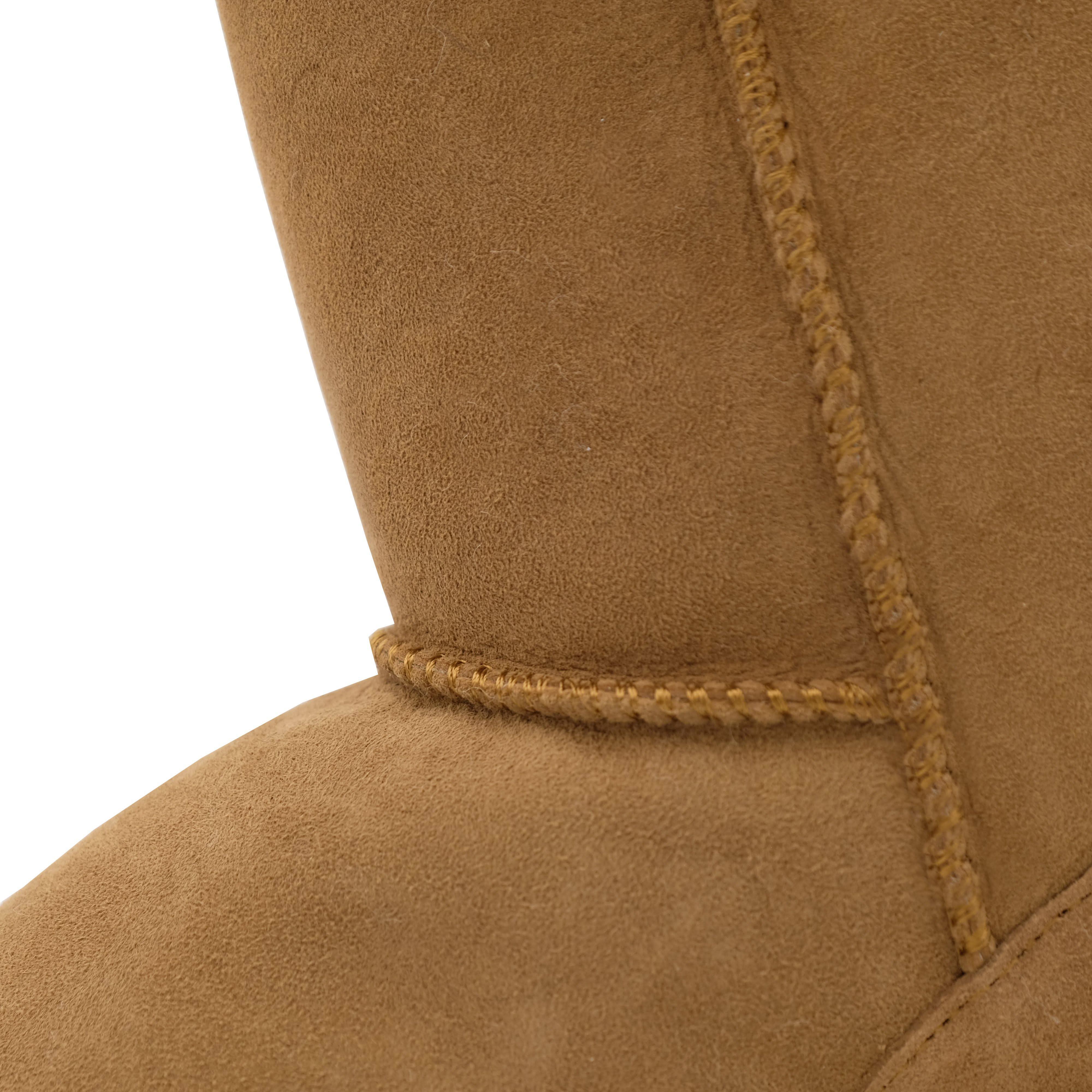 Tan suede sheepskin boot showing ankle seam and wool lining detail from side view. - Yellow Earth Australia